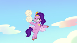 Size: 3500x1956 | Tagged: safe, screencap, pipp petals, pegasus, pony, g5, my little pony: tell your tale, on your cutie marks, spoiler:g5, spoiler:my little pony: tell your tale, spoiler:tyts01e18, bedroom eyes, female, headset mic, mare, solo, sports, volleyball