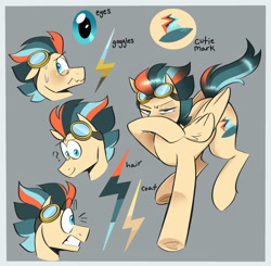 Size: 2048x2008 | Tagged: artist needed, safe, oc, oc only, oc:turbo swifter, pegasus, pony, adoptable, floppy ears, goggles, high res, male, multicolored hair, paypal, question mark, selling, solo, stallion, sweat