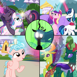 Size: 1280x1281 | Tagged: safe, artist:hate-love12, cozy glow, pharynx, princess cadance, princess flurry heart, queen chrysalis, shining armor, thorax, twilight sparkle, alicorn, changedling, changeling, changeling queen, pegasus, pony, unicorn, g4, base used, beard, facial hair, female, king thorax, male, mare, older, older cozy glow, older flurry heart, prince pharynx, stallion, twilight sparkle (alicorn)