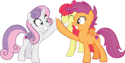 Size: 1210x613 | Tagged: safe, edit, edited screencap, editor:pascalmulokozi2, screencap, apple bloom, scootaloo, sweetie belle, earth pony, pegasus, pony, unicorn, g4, growing up is hard to do, season 9, apple bloom's bow, background removed, bow, cutie mark crusaders, female, hair bow, mare, older, older apple bloom, older cmc, older scootaloo, older sweetie belle, simple background, transparent background, trio, trio female