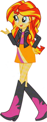 Size: 560x1426 | Tagged: safe, edit, editor:pascalmulokozi2, sunset shimmer, human, equestria girls, g4, background removed, boots, clothes, female, hand on hip, high heel boots, jacket, open mouth, open smile, shoes, simple background, skirt, smiling, solo, transparent background, walking
