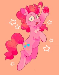 Size: 1609x2048 | Tagged: safe, artist:swirlseypop, pinkie pie, earth pony, pony, g4, chest fluff, fluffy, looking at you, smiling, smiling at you, solo, tongue out, underhoof