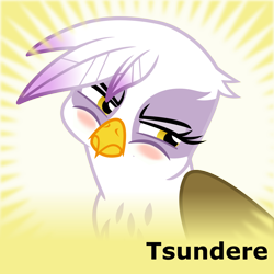 Size: 1024x1024 | Tagged: safe, artist:cheezedoodle96, derpibooru exclusive, gilda, griffon, derpibooru, g4, .svg available, aside glance, blush sticker, blushing, female, frown, gildere, looking at you, meta, narrowed eyes, official spoiler image, puffy cheeks, simple background, solo, svg, transparent background, tsundere, vector