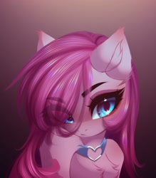 Size: 2725x3114 | Tagged: safe, artist:shenki, pinkie pie, earth pony, pony, g4, chest fluff, choker, eye clipping through hair, eyebrows, eyebrows visible through hair, gradient background, high res, pinkamena diane pie, solo