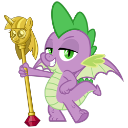 Size: 2400x2400 | Tagged: safe, artist:cheezedoodle96, spike, dragon, g4, .svg available, hand on hip, high res, lidded eyes, looking at you, male, pose, scepter, simple background, smiling, solo, svg, transparent background, twilight scepter, vector, winged spike, wings