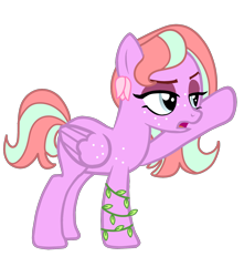 Size: 1500x1700 | Tagged: safe, artist:doctor-nasty-adopts, oc, oc only, pegasus, pony, base used, female, flower, flower in hair, freckles, ivy (plant), lidded eyes, mare, offspring, open mouth, parent:big macintosh, parent:fluttershy, parents:fluttermac, pegasus oc, raised hoof, shoulder freckles, simple background, solo, transparent background, wing freckles, wings