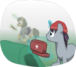 Size: 2078x1838 | Tagged: safe, artist:equestriaexploration, starry skies, pony, unicorn, g4, atg 2022, beanie, clothes, coat, first aid kit, hat, magic, newbie artist training grounds, telekinesis