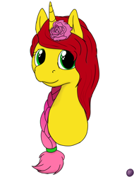 Size: 1560x2048 | Tagged: safe, artist:terminalhash, oc, oc only, oc:rouzfirecarrot, pony, unicorn, flower, flower in hair, rose, simple background, solo, white background