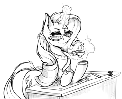 Size: 2660x2160 | Tagged: safe, artist:shamziwhite, rarity, pony, unicorn, g4, cup, female, glasses, high res, long hair, magic, simple background, sketch, solo, teacup, white background