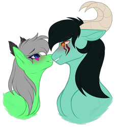 Size: 2052x2254 | Tagged: safe, artist:purplegrim40, oc, oc only, earth pony, pony, duo, earth pony oc, high res, horns, simple background, transparent background