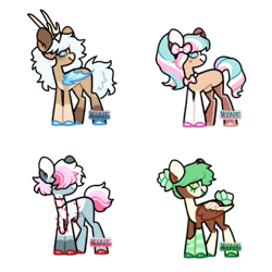 Size: 547x547 | Tagged: safe, artist:moonert, oc, oc only, earth pony, pegasus, pony, antlers, base used, bow, clothes, earth pony oc, hair bow, hair over eyes, leg warmers, pegasus oc, simple background, smiling, transparent background