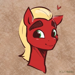 Size: 2048x2048 | Tagged: safe, artist:pfeffaroo, sprout cloverleaf, earth pony, pony, g5, bust, cute, floating heart, heart, high res, looking at you, male, portrait, smiling, solo, sproutbetes, stallion