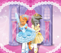 Size: 3000x2600 | Tagged: safe, artist:avchonline, oc, oc only, oc:cold front, oc:disty, pegasus, unicorn, semi-anthro, arm hooves, ballerina, ballet, clothes, crossdressing, dancing, dress, gloves, high res, jewelry, shoes, tiara, tights, tutu