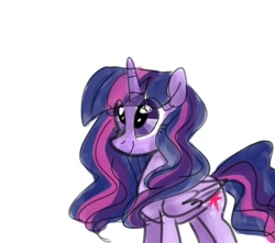 Size: 738x653 | Tagged: safe, artist:petaltwinkle, twilight sparkle, alicorn, pony, g4, alternate hairstyle, eye clipping through hair, female, folded wings, horn, mare, simple background, solo, twilight sparkle (alicorn), white background, wings