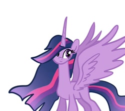 Size: 738x653 | Tagged: safe, artist:petaltwinkle, twilight sparkle, alicorn, pony, g4, the last problem, female, hair over one eye, horn, long neck, mare, missing accessory, necc, older, older twilight, older twilight sparkle (alicorn), princess twilight 2.0, simple background, solo, spread wings, twilight sparkle (alicorn), white background, wings