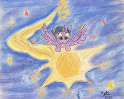 Size: 3745x3003 | Tagged: safe, twilight sparkle, alicorn, pony, g4, atg2022, high res, neuron, newbie artist training grounds, shooting star, solo, space, stars, traditional art, twilight sparkle (alicorn)