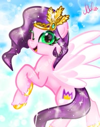 Size: 401x512 | Tagged: safe, artist:petaltwinkle, pipp petals, pegasus, pony, g5, female, mare, one eye closed, open mouth, solo, spread wings, wings