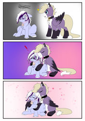 Size: 3807x5400 | Tagged: safe, artist:brainiac, oc, oc only, oc:foxtrot, oc:whiskey lullaby, earth pony, pegasus, pony, brainiacs sketchbook (set), hug