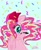 Size: 720x887 | Tagged: safe, artist:petaltwinkle, pinkie pie, earth pony, pony, g4, blue background, female, mare, one eye closed, raised hoof, simple background, solo, underhoof, wink