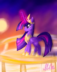 Size: 401x512 | Tagged: safe, artist:petaltwinkle, twilight sparkle, alicorn, pony, g4, the last problem, female, folded wings, glowing, glowing horn, horn, jewelry, magic, magic aura, mare, older, older twilight, older twilight sparkle (alicorn), princess twilight 2.0, regalia, solo, twilight sparkle (alicorn), wings