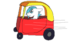 Size: 1366x730 | Tagged: safe, artist:brainiac, oc, oc only, oc:throttle track, the sunjackers, brainiacs sketchbook (set), cozy coupe, little tikes, pixel art, simple background, solo, transparent background
