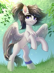 Size: 2500x3325 | Tagged: safe, artist:hakaina, oc, oc only, pegasus, pony, belly, belly fluff, chest fluff, concave belly, fluffy, high res, leg fluff, partially open wings, rearing, solo, unshorn fetlocks, wings