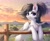 Size: 3050x2500 | Tagged: safe, artist:hakaina, oc, oc only, pegasus, pony, fence, high res, mountain, ponytail, scenery, solo, sunset