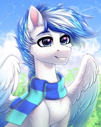 Size: 2000x2500 | Tagged: safe, artist:hakaina, oc, oc only, oc:saphirblau, pegasus, pony, clothes, high res, scarf, solo, striped scarf