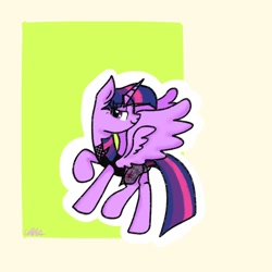 Size: 1280x1280 | Tagged: safe, artist:petaltwinkle, twilight sparkle, alicorn, pony, g4, clothes, female, horn, mare, outline, partial background, simple background, solo, spread wings, tan background, twilight sparkle (alicorn), wings
