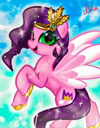 Size: 401x512 | Tagged: safe, alternate version, artist:petaltwinkle, pipp petals, pegasus, pony, g5, female, looking at you, mare, one eye closed, open mouth, solo, sparkles, spread wings, wings, wink, winking at you