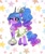 Size: 1714x2048 | Tagged: safe, artist:petaltwinkle, izzy moonbow, pony, unicorn, g5, alternate hairstyle, bow, cheerleader, clothes, cute, doodle, female, hair bow, horn, izzybetes, looking at you, mare, one eye closed, pom pom, simple background, skirt, solo, starry background, unshorn fetlocks, white background, wink, winking at you