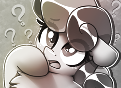 Size: 1060x773 | Tagged: safe, artist:llametsul, bon bon, sweetie drops, earth pony, pony, g4, adorabon, atg 2022, chest fluff, confused, cute, female, floppy ears, mare, monochrome, newbie artist training grounds, open mouth, question mark, solo