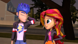 Size: 1080x607 | Tagged: safe, artist:majinfreecell, flash sentry, sunset shimmer, human, equestria girls, g4, 3d, female, male, ship:flashimmer, shipping, source filmmaker, straight