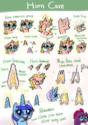 Size: 3000x4239 | Tagged: safe, artist:ja0822ck, minuette, tempest shadow, oc, breezie, pony, unicorn, g4, broken horn, chart, dentist, diagram, dialogue, glowing, glowing horn, horn, magic, mask, nerves, root canal, root canal therapy