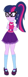 Size: 1600x4325 | Tagged: safe, artist:gmaplay, sci-twi, twilight sparkle, human, equestria girls, g4, clothes, purple skirt, sci-twi outfits, simple background, skirt, socks, solo, transparent background
