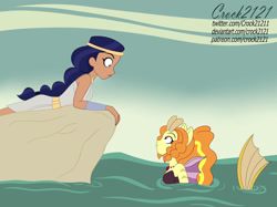 Size: 1033x773 | Tagged: safe, artist:crock2121, adagio dazzle, human, mermaid, siren, equestria girls, g4, amazon, amazonian, crossover, dc comics, dc superhero girls, diana prince, duo, duo female, female, ocean, pony ears, scythian, water, wonder woman