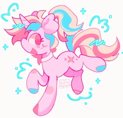 Size: 2048x1962 | Tagged: safe, artist:swirlseypop, oc, oc only, pony, unicorn, choker, commission, horn, no pupils, open mouth, open smile, simple background, smiling, solo, unicorn oc, white background