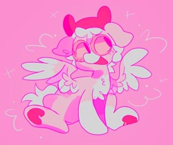 Size: 2048x1724 | Tagged: safe, artist:swirlseypop, oc, oc only, pegasus, pony, commission, glasses, heart, hoof heart, open mouth, pink background, simple background, solo, soon, spread wings, underhoof, wings