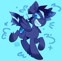 Size: 2048x1990 | Tagged: safe, artist:swirlseypop, oc, oc only, pegasus, pony, blue background, commission, emanata, grin, no pupils, simple background, smiling, solo, wings