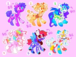 Size: 2048x1552 | Tagged: safe, artist:swirlseypop, oc, oc only, earth pony, pegasus, pony, unicorn, earth pony oc, horn, pegasus oc, pink background, simple background, spread wings, unicorn oc, wings