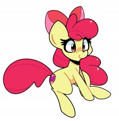 Size: 1902x1933 | Tagged: safe, artist:kindakismet, apple bloom, earth pony, pony, g4, female, filly, foal, simple background, smiling, solo, the cmc's cutie marks, white background