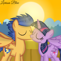 Size: 900x900 | Tagged: safe, artist:mlplary6, flash sentry, twilight sparkle, alicorn, pegasus, pony, g4, boyfriend and girlfriend, eyes closed, female, kiss on the lips, kissing, male, mare, mountain, ship:flashlight, shipping, stallion, straight, sunrise, twilight sparkle (alicorn)