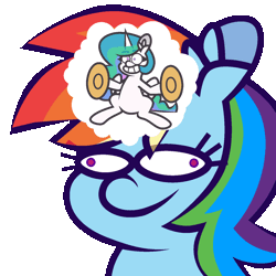 Size: 1200x1200 | Tagged: safe, artist:threetwotwo32232, princess celestia, rainbow dash, alicorn, pegasus, pony, g4, animated, derp, female, gif, horn, male, mare, simple background, simpsons did it, the simpsons, the simpsons movie, transparent background, wings