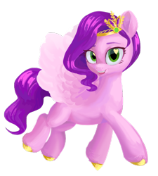 Size: 598x664 | Tagged: safe, artist:rily, pipp petals, pegasus, pony, g5, my little pony: a new generation, eyebrows, female, flying, headband, heart, heart eyes, looking at you, mare, open mouth, open smile, princess, simple background, smiling, smiling at you, solo, spread wings, transparent background, wingding eyes, wings