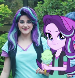 Size: 2110x2189 | Tagged: safe, artist:sarahndipity cosplay, starlight glimmer, human, equestria girls, equestria girls specials, g4, my little pony equestria girls: mirror magic, clothes, cosplay, costume, everfree northwest, everfree northwest 2019, food, high res, ice cream, irl, irl human, photo