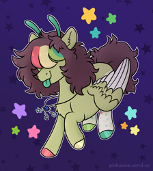 Size: 1299x1450 | Tagged: safe, artist:pink-pone, oc, oc:bugsy, pegasus, pony, antennae, female, mare, solo, tongue out