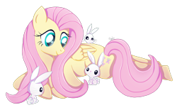 Size: 3344x2076 | Tagged: safe, artist:nnaly, angel bunny, fluttershy, pegasus, pony, rabbit, g4, animal, high res, lying down, prone, simple background, solo, transparent background