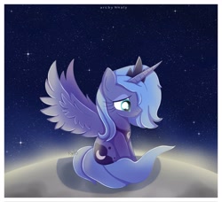 Size: 3971x3614 | Tagged: safe, artist:nnaly, princess luna, alicorn, pony, blue mane, blue tail, female, high res, horn, mare, mare in the moon, moon, s1 luna, solo, spread wings, stars, tail, wings
