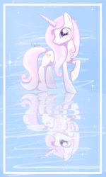 Size: 1909x3181 | Tagged: safe, artist:nnaly, fleur-de-lis, pony, unicorn, g4, reflection, solo, starry eyes, water, wingding eyes