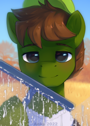 Size: 2500x3500 | Tagged: safe, artist:anku, oc, oc only, earth pony, pony, high res, solo, squeegee, water, window